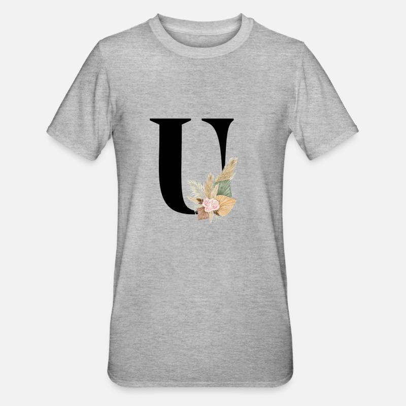 Buchstabe U geblümt - Unisex Polycotton T-Shirt - Grau meliert