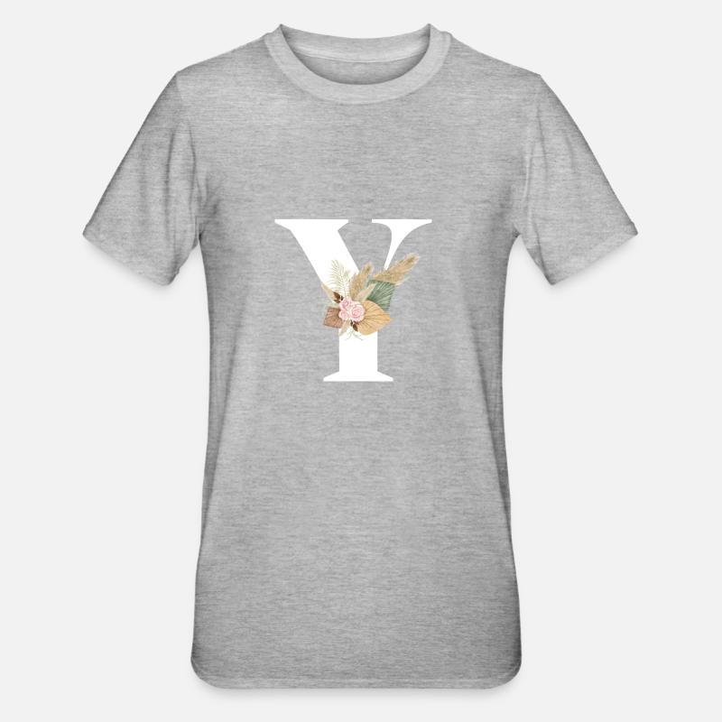 Buchstabe Y Blumen - Unisex Polycotton T-Shirt - Grau meliert