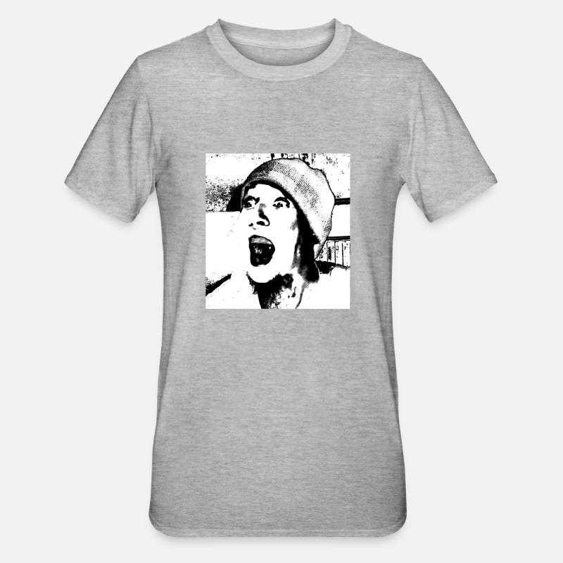 Visage avec casquette (blanc) - T-shirt polycoton Unisexe - gris chiné