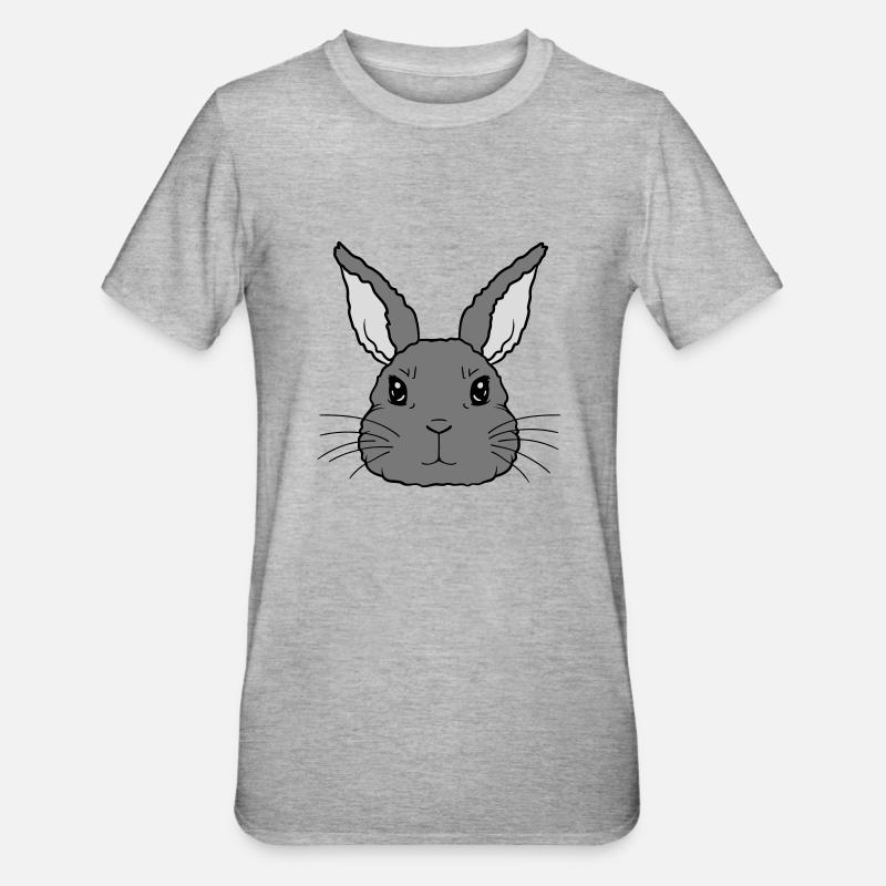 Mignon petit visage de lapin - T-shirt polycoton Unisexe - gris chiné