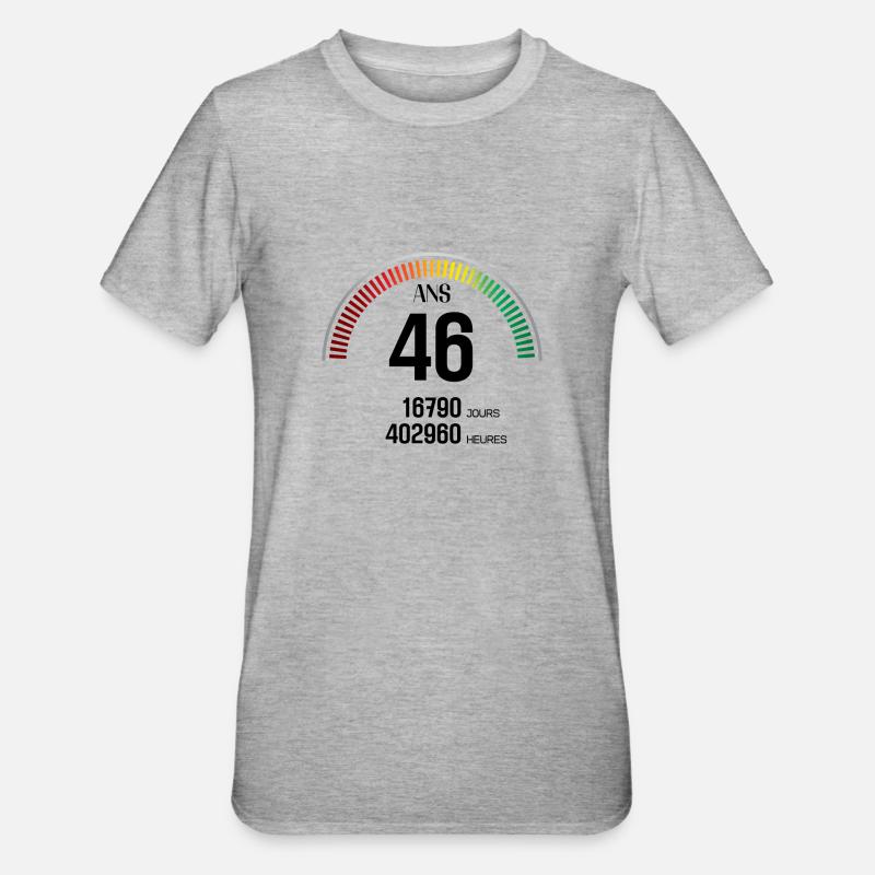 Anniversaire 46 ans Compteur - T-shirt polycoton Unisexe - gris chiné