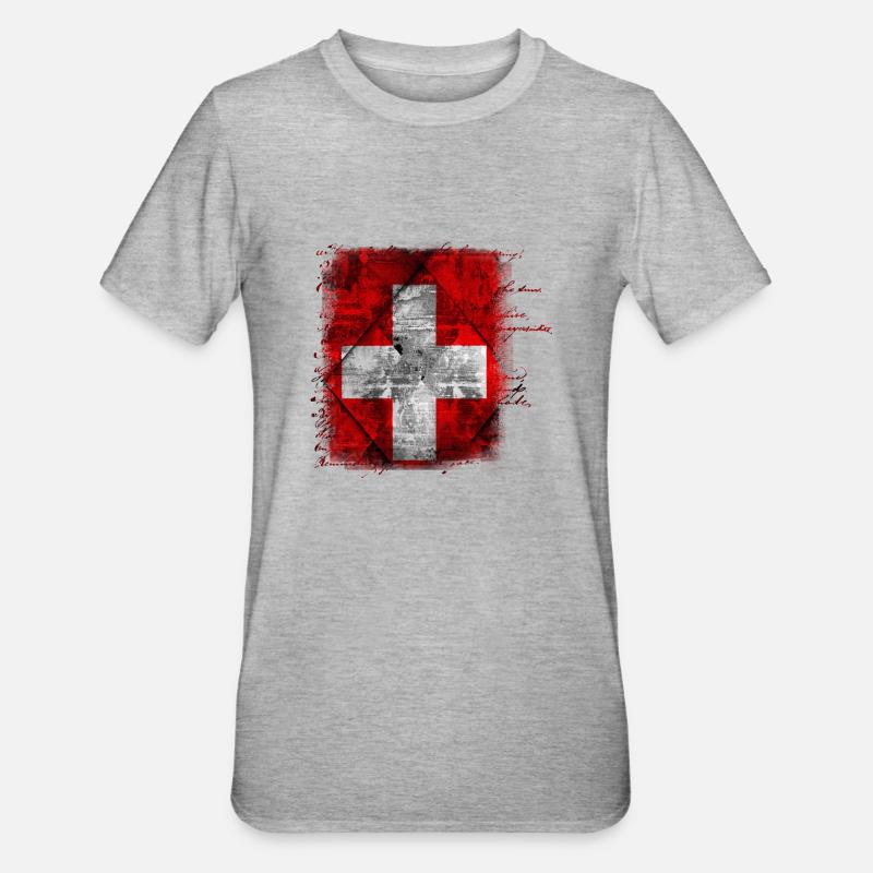 Drapeau de la Suisse - T-shirt polycoton Unisexe - gris chiné