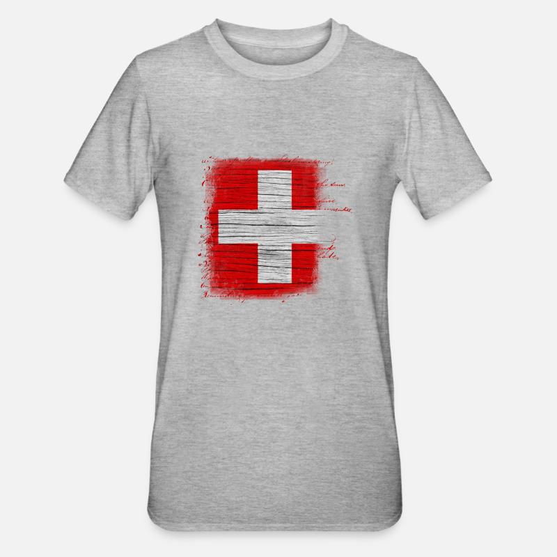 Drapeau de la Suisse - T-shirt polycoton Unisexe - gris chiné