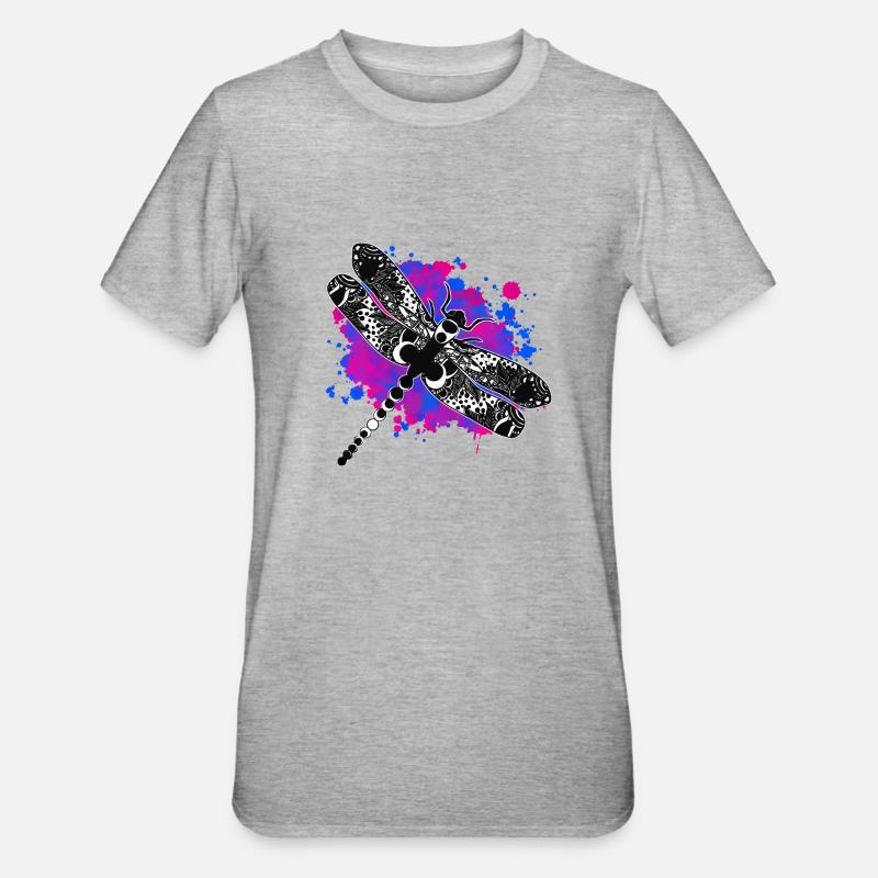 Dragonfly Akvarell - Polycotton-T-shirt unisex - gråmelerad