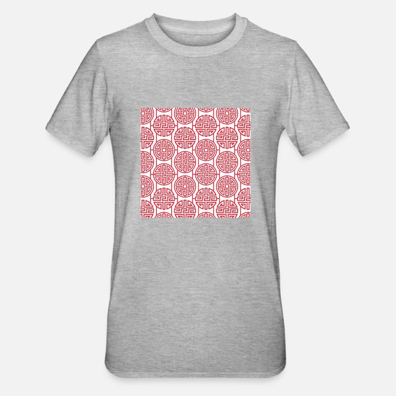 Chinesisches Muster - Unisex Polycotton T-Shirt - Grau meliert