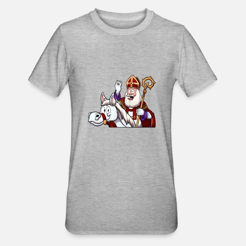 Saint Nicolas à cheval - T-shirt polycoton Unisexe - gris chiné