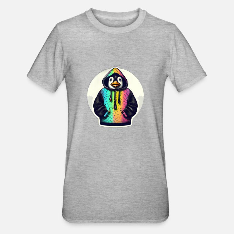 Pinguin mit Bunten Pullover - Unisex Polycotton T-Shirt - Grau meliert