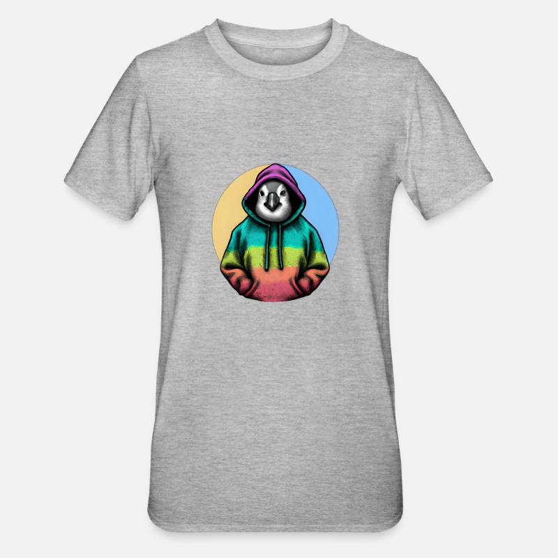Klassiker Pinguin mit Pullover - Unisex Polycotton T-Shirt - Grau meliert
