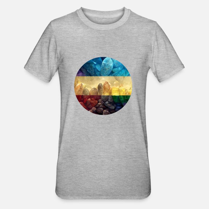 Regenbogenfarbene Steine - Unisex Polycotton T-Shirt - Grau meliert