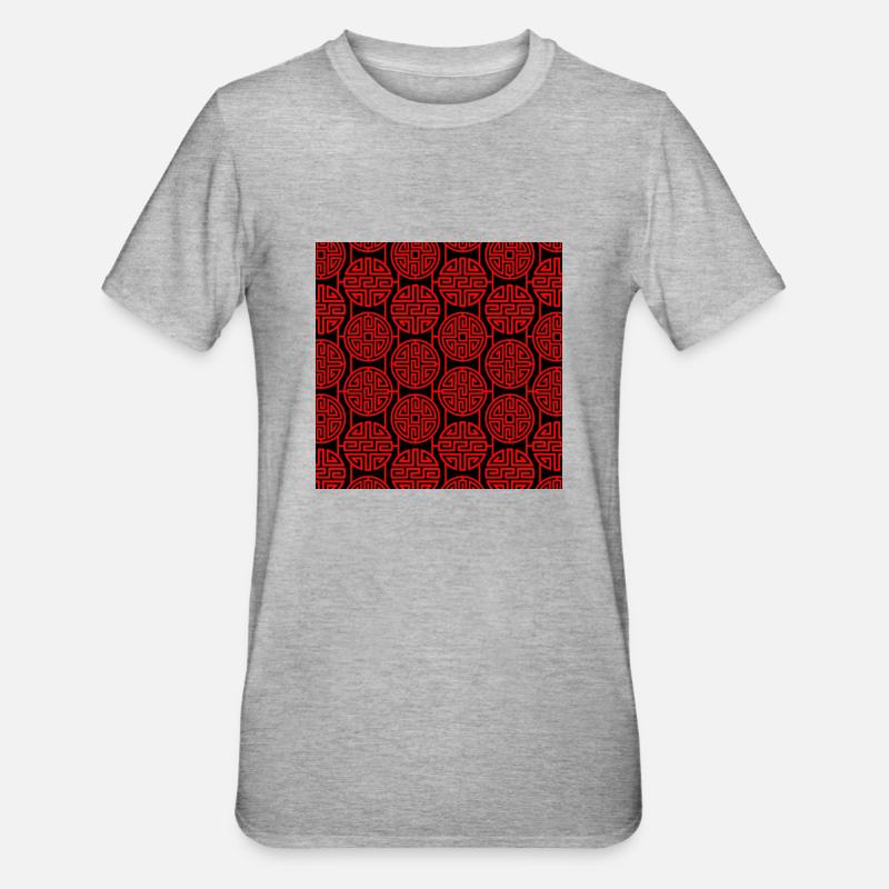 Chinesisches Muster - Unisex Polycotton T-Shirt - Grau meliert