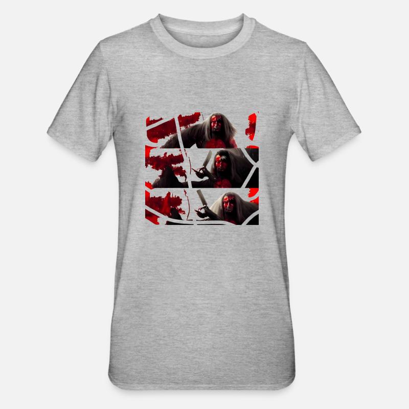 Blutiger Samurai - Unisex Polycotton T-Shirt - Grau meliert