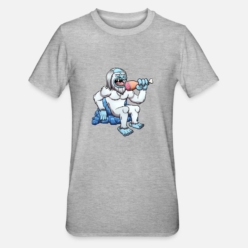 Yeti isst Fleisch - Unisex Polycotton T-Shirt - Grau meliert