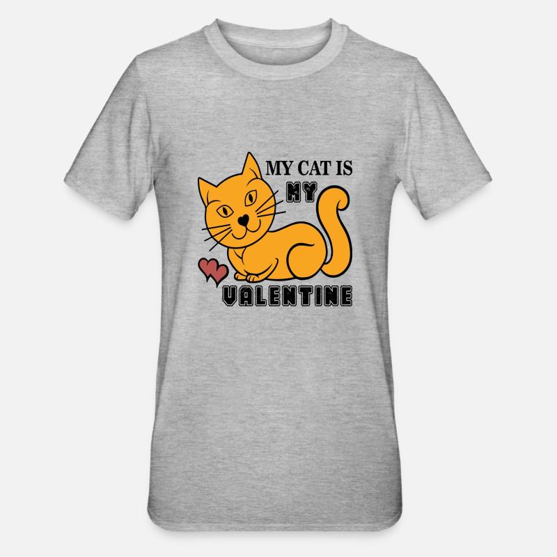 Mon chat est mon Valentin - T-shirt polycoton Unisexe - gris chiné