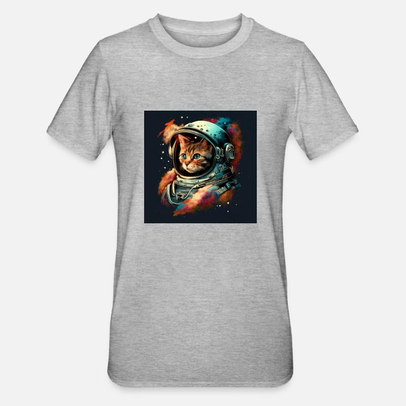 Kosmische Katze im Aetherpunk-Stil - Unisex Polycotton T-Shirt - Grau meliert