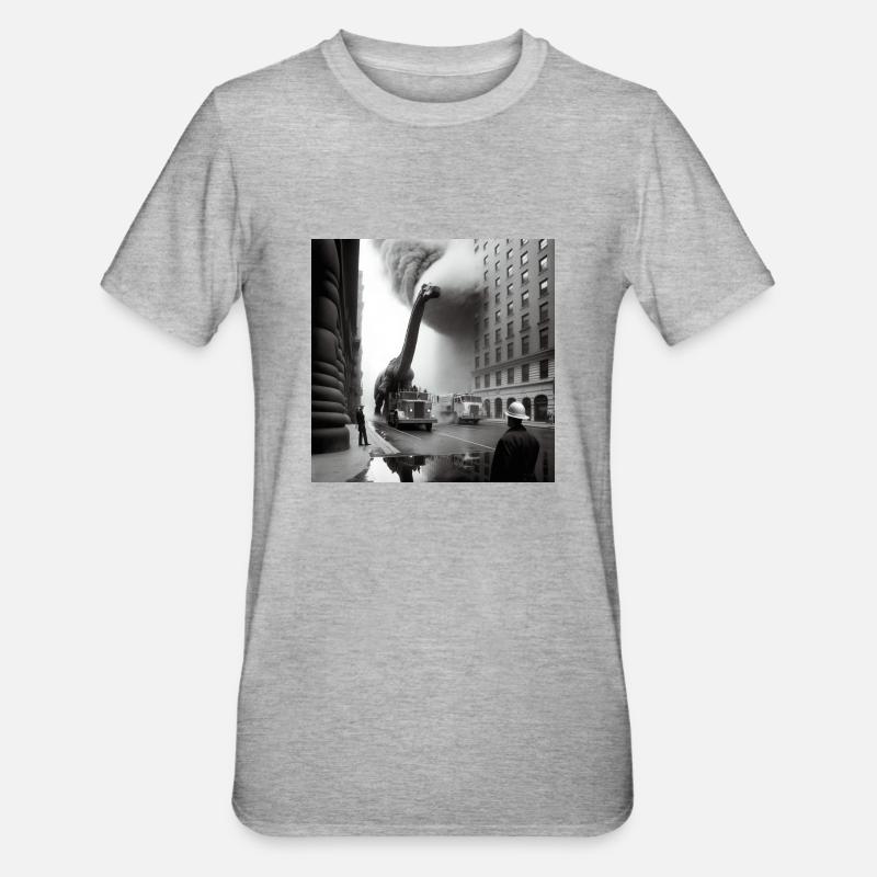 Brachiosaurus zerstrört Stadt - Unisex Polycotton T-Shirt - Grau meliert