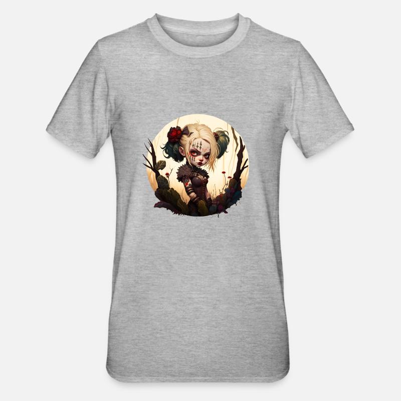 Dämonisches Mädchen mit Tattoo - Unisex Polycotton T-Shirt - Grau meliert