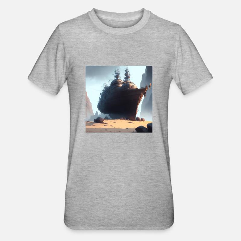 Schiff in der Wüste - Unisex Polycotton T-Shirt - Grau meliert