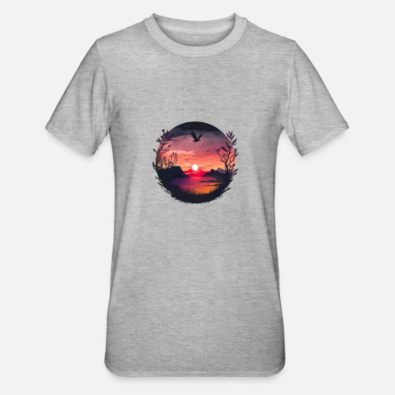 Oiseaux du coucher du soleil - T-shirt polycoton Unisexe - gris chiné