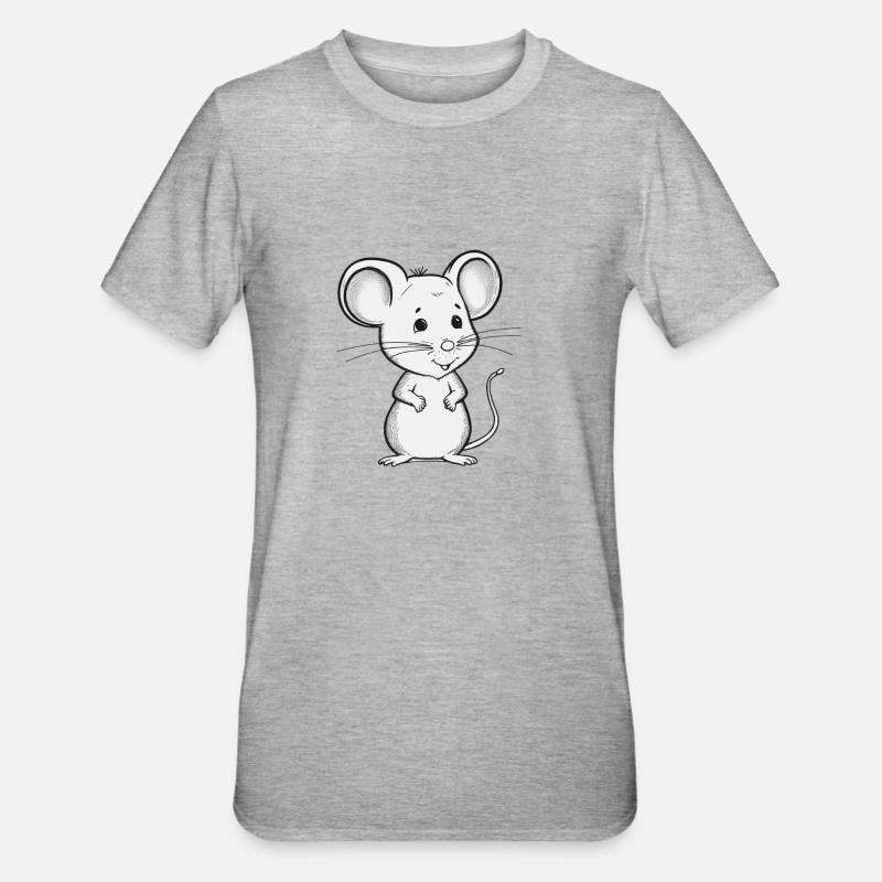 Tiny Mouse - Cute and Curious - Unisex Polycotton T-Shirt - heather grey