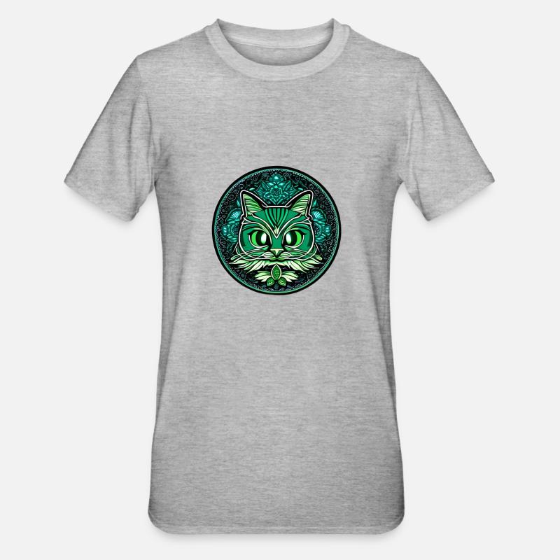 mandala og katt - Unisex Polycotton T-skjorte - gråmelert
