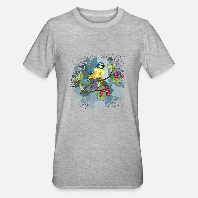 Bunter Vogel - Unisex Polycotton T-Shirt - Grau meliert