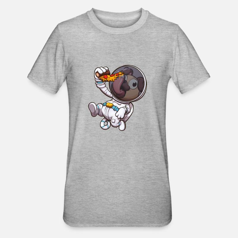 Astronaut Mops isst Pizza Slice - Unisex Polycotton T-Shirt - Grau meliert