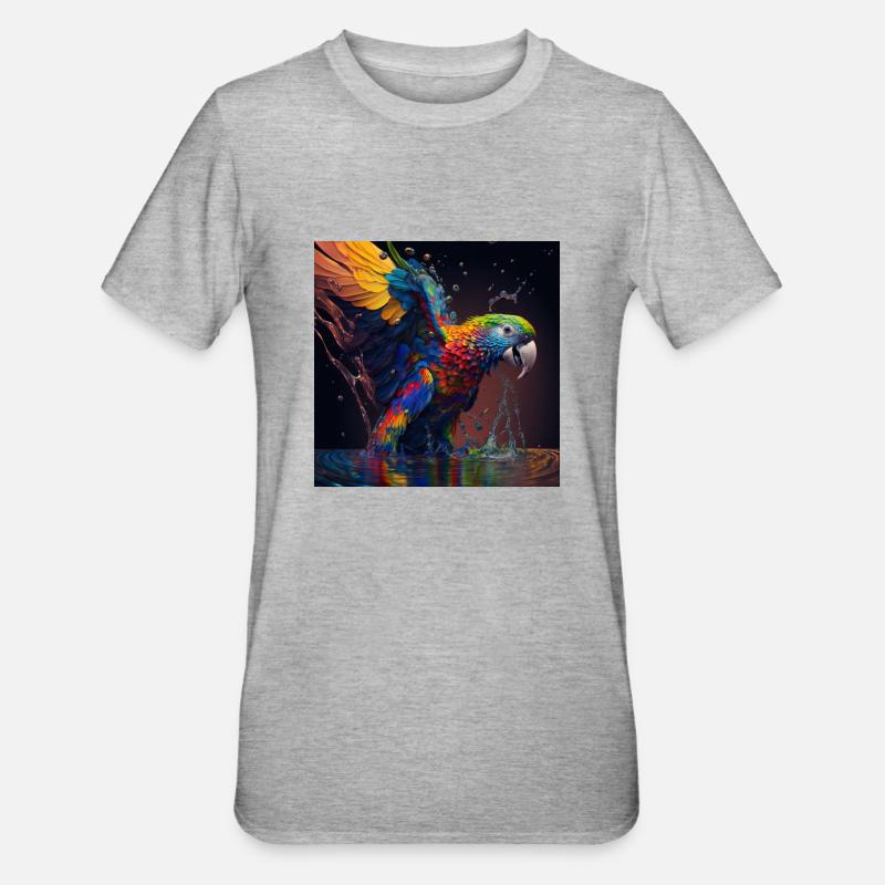 Farbiger Papagei, einzigartiges Design - Unisex Polycotton T-Shirt - Grau meliert
