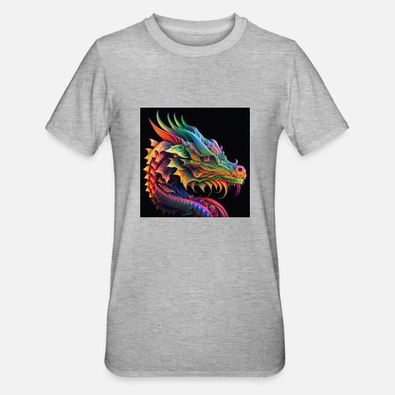 Farbiger Drache, einzigartiges Design - Unisex Polycotton T-Shirt - Grau meliert