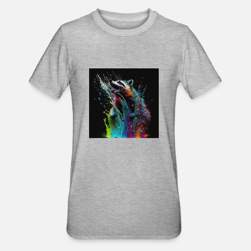 Farbiger Waschbär, einzigartiges Design - Unisex Polycotton T-Shirt - Grau meliert