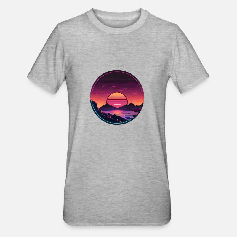 Synthwave Sunset - Unisex Polycotton T-Shirt - Grau meliert