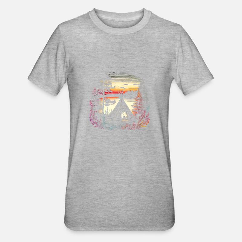 Paradis - Camping ved søen - Retro kunstværk - Unisex polycotton T-shirt - grå meleret