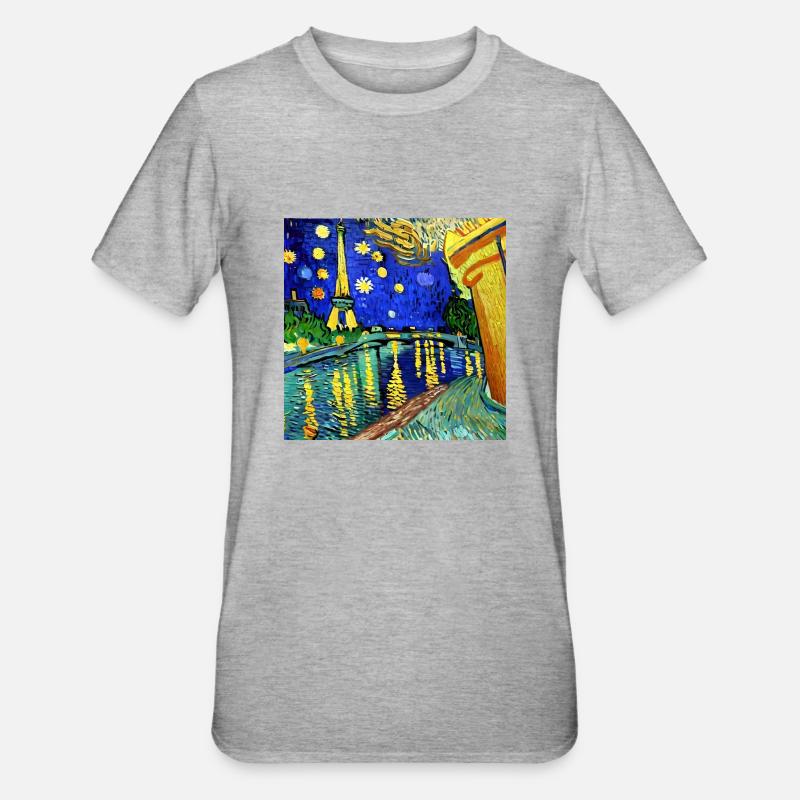 Paris tour Eiffel van gogh - T-shirt polycoton Unisexe - gris chiné
