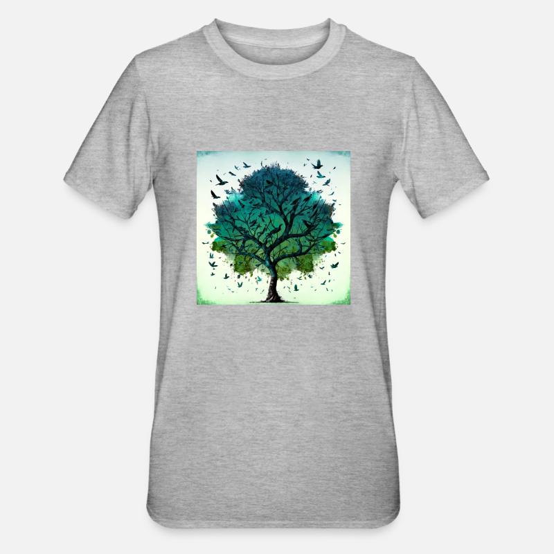 Zen-Baum Nr. 2 - Unisex Polycotton T-Shirt - Grau meliert