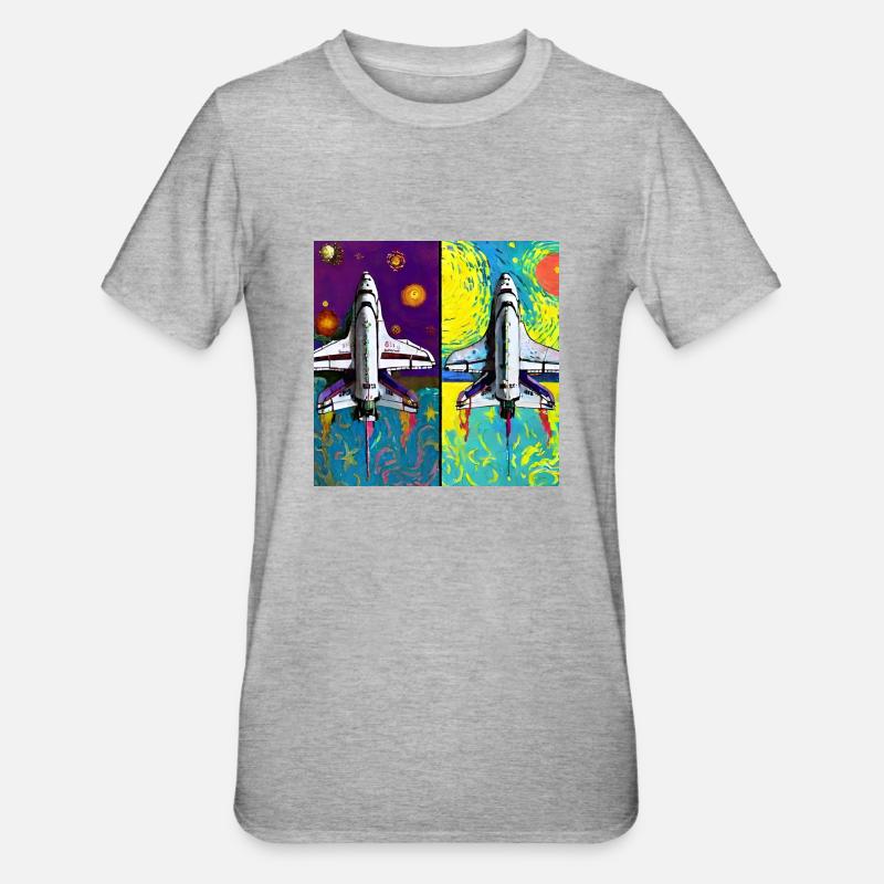 navette spatiale van gogh - T-shirt polycoton Unisexe - gris chiné