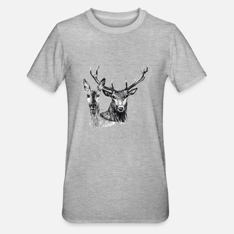 Cerfs et biche - T-shirt polycoton Unisexe - gris chiné