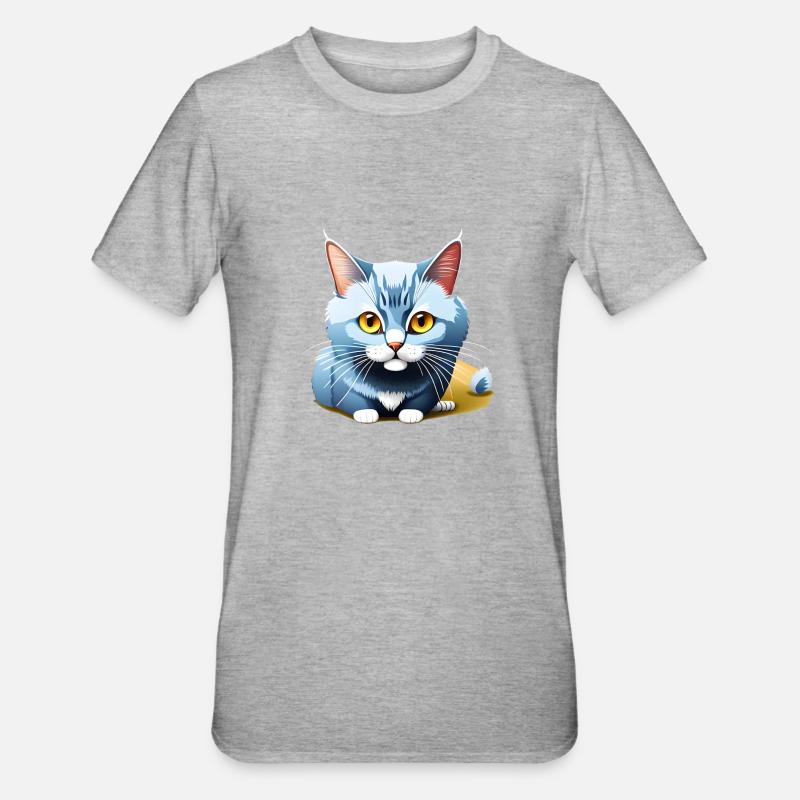 Blaues Kätzchen - Unisex Polycotton T-Shirt - Grau meliert