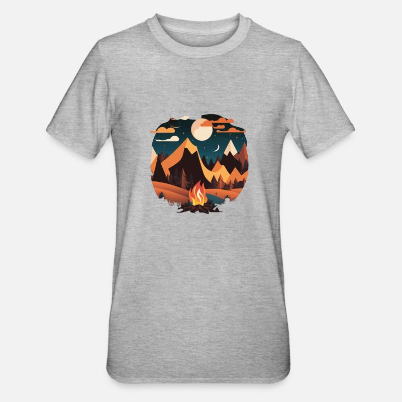 Camping by moonlight with campfire - Unisex Polycotton T-Shirt - heather grey
