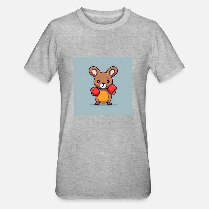 Cute kangaroo with box gloves - Unisex Polycotton T-Shirt - heather grey