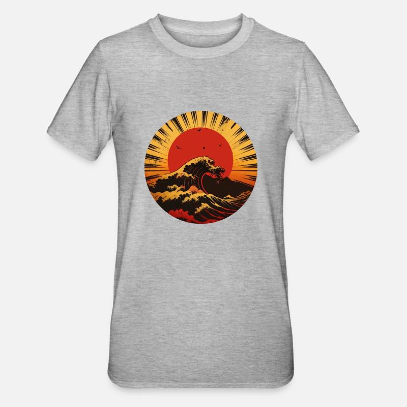 Große Welle - Unisex Polycotton T-Shirt - Grau meliert