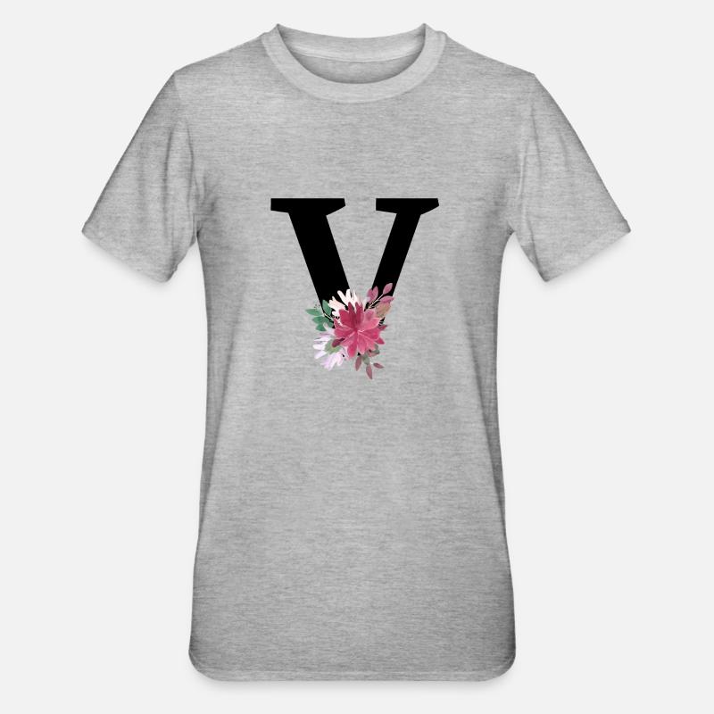 Buchstabe v blumig - Unisex Polycotton T-Shirt - Grau meliert