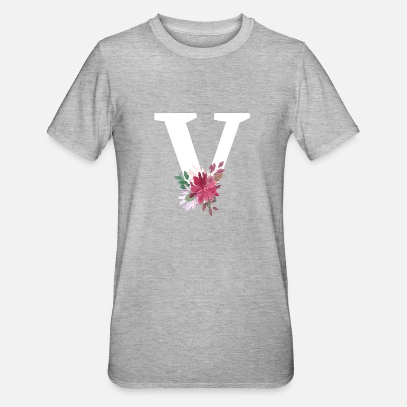 Buchstabe v blumig - Unisex Polycotton T-Shirt - Grau meliert