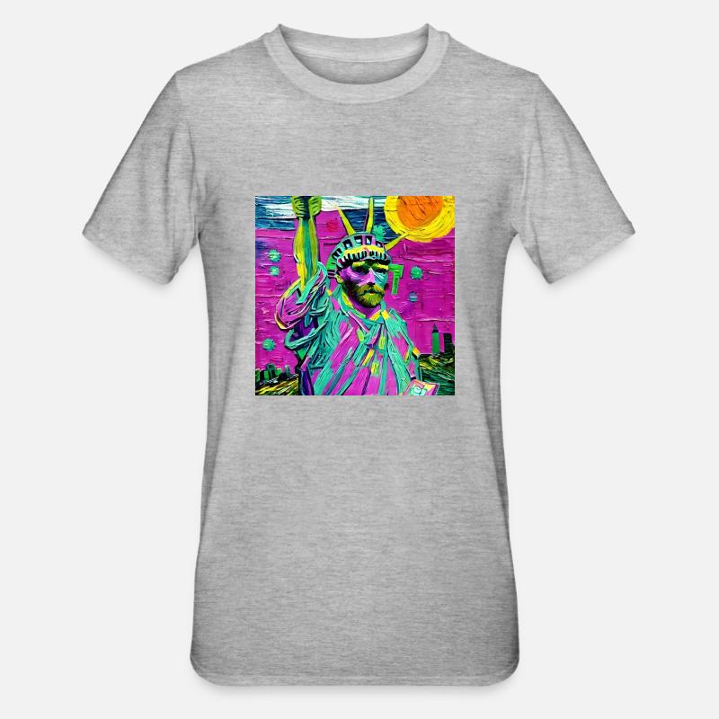 Van Gogh Freiheitsstatue - Unisex Polycotton T-Shirt - Grau meliert