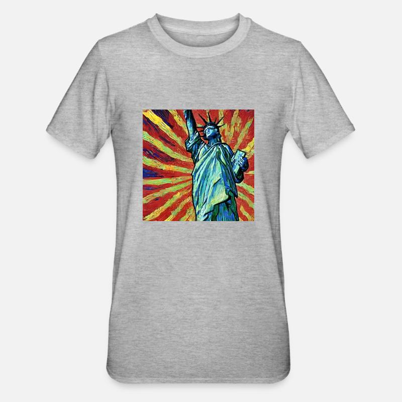 statue de la liberté van gogh - T-shirt polycoton Unisexe - gris chiné