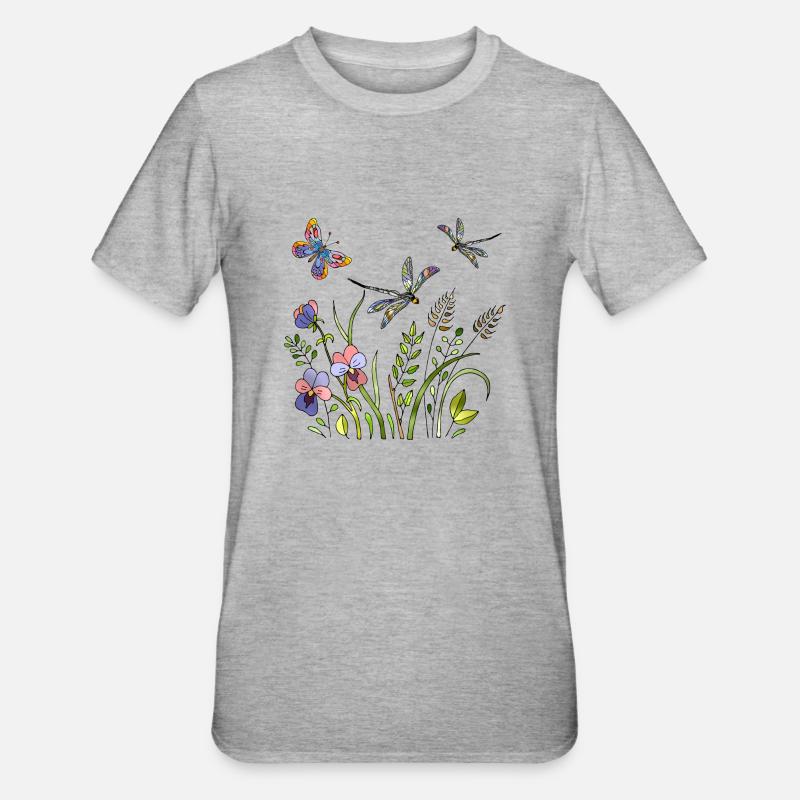 Libellules et papillon - T-shirt polycoton Unisexe - gris chiné