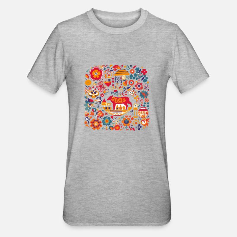 Traditionelles spanisches Design - Unisex Polycotton T-Shirt - Grau meliert
