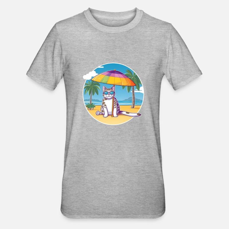 Chat de plage - T-shirt polycoton Unisexe - gris chiné
