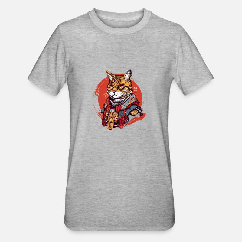 Chat samouraï - T-shirt polycoton Unisexe - gris chiné
