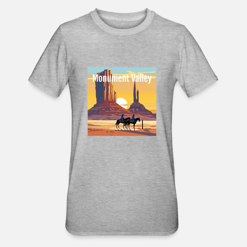 Monument Valley - Coucher de soleil - T-shirt polycoton Unisexe - gris chiné