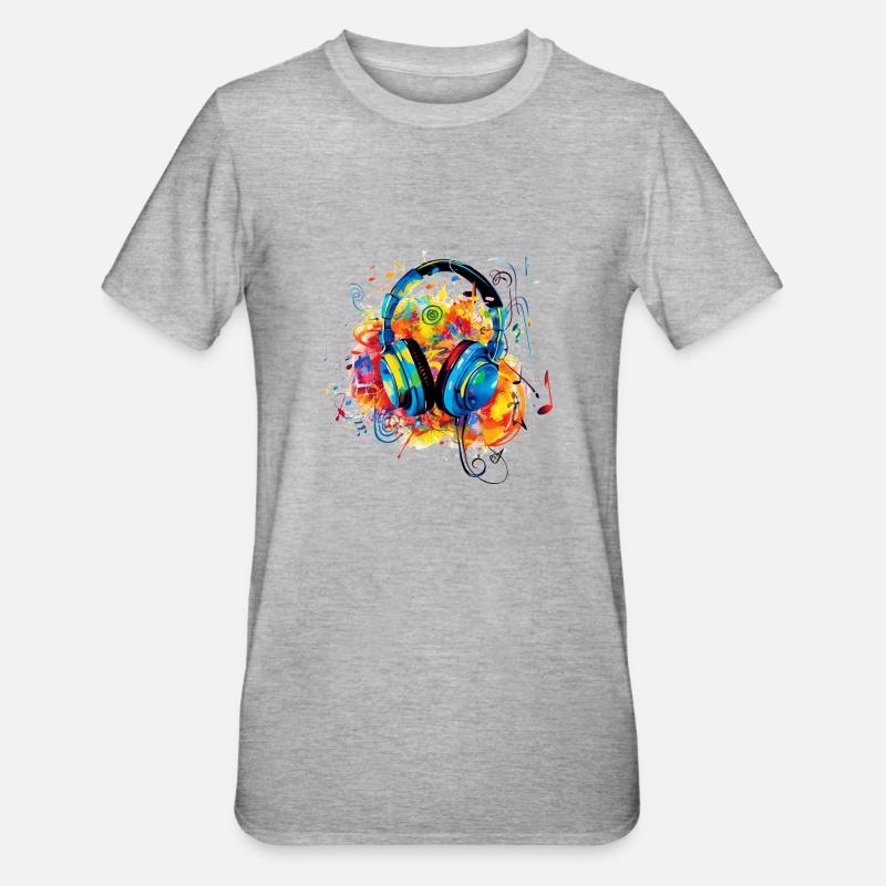 Plaisir de la musique colorée - Conception de casque - T-shirt polycoton Unisexe - gris chiné