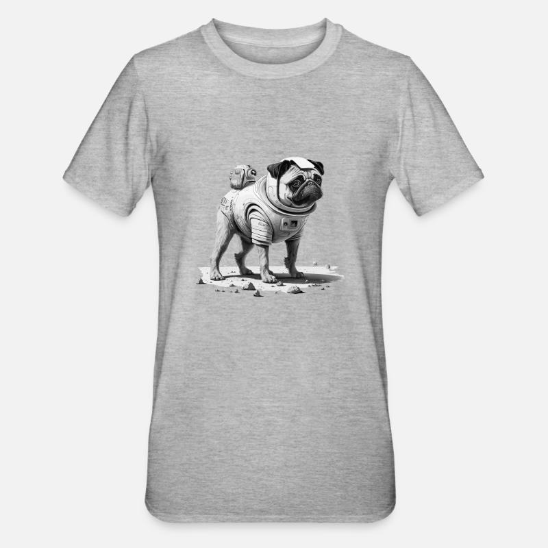 Mops auf dem Mars - Unisex Polycotton T-Shirt - Grau meliert